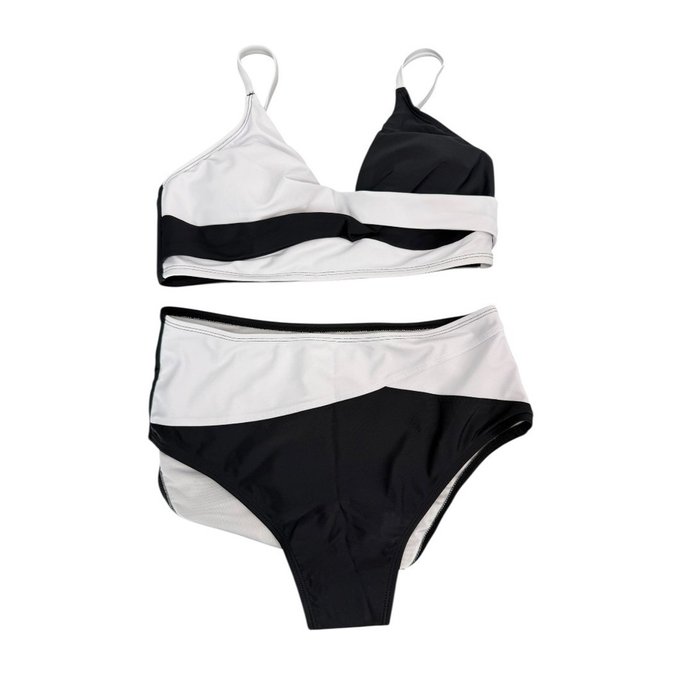 Cupshe NWT White and Black Color Block Crisscross Bikini Set High Waisted Medium - Picture 3 of 10